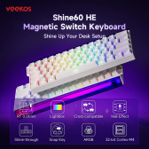 Imagem da oferta Teclado VEEKOS Shine 60 com Gatilho Rápido 68 Teclas Com ou Sem Fio Interruptor Magnético e RGB