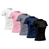 Imagem da oferta Kit 5 Camiseta Feminina Dry Básica Lisa Proteção Solar UV Térmica Camisa Blusa Camisetas - Colorido
