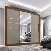 Imagem da oferta Guarda Roupa Casal 3 Portas com Espelho 4 Gavetas Costa Rica Sallêto Móveis Cinamomo/Off - Marrom