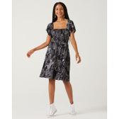 Imagem da oferta Vestido Feminino Tropical Com Lastex Em Viscose Stretch Preto