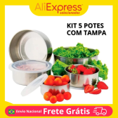 Imagem da oferta Jogo 5 Potes Tigelas em Inox Alumínio Com Tampa Redondo Praticidade Armazenamento Eficiente e Elegante com Tampa Redond