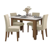Imagem da oferta Conjunto de Mesa Sala de Jantar Miami com 4 Cadeiras Trieste Suede 1,20m Cedro / Off White / Areia D