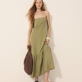 Imagem da oferta Vestido midi evasê com babados feminino em viscose - Verde Musgo