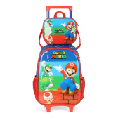Imagem da oferta Kit Mochila De Rodinhas E Lancheira Escolar Infantil Super Mario Cor Azul E Vermelho Luxcel