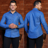 Imagem da oferta Camisa Jeans Masculina Social Manga Longa Moda Slim Fit Luxo