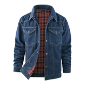 Imagem da oferta Flygo Jaqueta jeans masculina forrada de flanela corte caubói estilo ocidental clássica justa vintage resistente casac