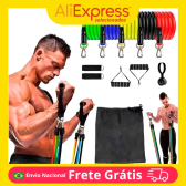 Imagem da oferta Kit 11 Elasticos Extensores Treino Funcional Academia Em Casa Ginastica Musculação Fitness Exercícios Músculos Desen
