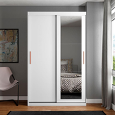 Imagem da oferta Guarda-Roupa Solteiro Bartira Paris com Espelho 2 Portas de Correr e 2 Gavetas - 1344 cm de Largura - Branco