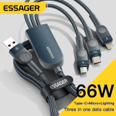 Imagem da oferta Cabo usb Essager 6a 66w 3 em 1 c para iphone 14 13 carregador micro usb tipo c ca