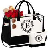 Imagem da oferta YOOLIFE Bolsa de lona inicial e bolsa de maquiagem bolsa de praia com alça ajustável com zíper presentes de aniversá