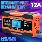 Imagem da oferta 12v 24v 12a 10a carregador de bateria inteligente carregamento rápido para baterias de carro reparação de pulso de ca
