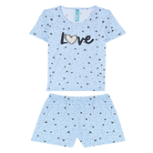 Imagem da oferta Pijama Infantil Menina Love Em Meia Malha Kids Azul Claro