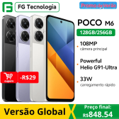 Imagem da oferta Versão global poco m6 4g smartphone mtk helio g91 ultra 108mp câmera 33w carregamento rápido 5030mah bateria 6.79 "90