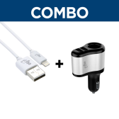 Imagem da oferta COMBO - Cabo Carregamento 1M ELG USB para Lightning + Carregador Veicular Universal ELG 2 Portas USB + 1 Porta 12V