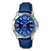Imagem da oferta Relógio Casio Masculino Couro Azul Mtp-vd01l-2bvudf Bisel Prateado
