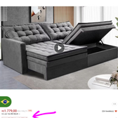 Imagem da oferta Sofá Sem Caixa Retrátil Baú 2,00m Cama inBox Secret Suede Velusoft Cinza