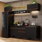 Imagem da oferta Armário De Cozinha Completa Modulada 260cm Com Balcão para Cooktop Preto Reims Madesa GRRM2600118N