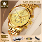 Imagem da oferta OLEVS-Relógio de pulso de luxo masculino aço inoxidável impermeável luminoso cronógrafo exibição de 24 horas