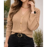 Imagem da oferta Cardigan Feminino Tricô Manga Longa Botões Dourados Inverno Elegante