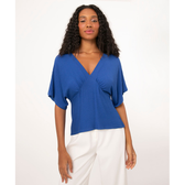 Imagem da oferta Blusa Ampla com Recorte Manga Curta Decote V Azul