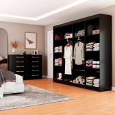 Imagem da oferta Guarda-roupa Casal 8 Portas E Cômoda 10 Gavetas Preto - Pm