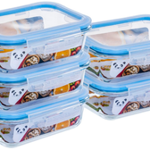 Imagem da oferta Potes de Vidro Gato Panda Azul 5 640ml | KIT Retangular com Tampa Hermética Branco ou Azul