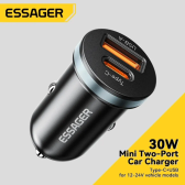 Imagem da oferta Essager Tipo C Carregador de Carro USB Carregamento Rápido 30W 5A QC 4.0 PD 3.0 iPhone 12 13 Huawei Samsung X