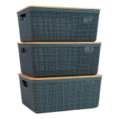 Imagem da oferta Kit 3 Caixas Organizadoras 4 Litros Cinza C/ Tampa Bambu Tamanho 4L