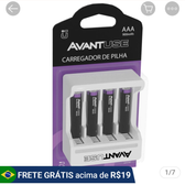 Imagem da oferta Kit 4 Pilhas Recarregável AAA Palito +77%OFFCarregador Avant Use