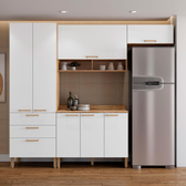 Imagem da oferta Cozinha Compacta Bartira Veneza com 7 Portas 3 Gavetas e 5 Prateleiras - 2508cm de largura - Damasco e Branco Fosco