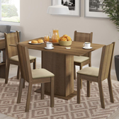 Imagem da oferta Conjunto Sala de Jantar Lexy Madesa Mesa Tampo de Madeira com 4 Cadeiras - Rustic/Pérola - Marrom