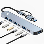 Imagem da oferta HUB Rise Mode 04 USB-C 3.0 7 em 1 para 4x USB 2.0 2x USB-C 1x USB 3.0 Cinza - RM-HUB-04