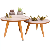 Imagem da oferta Mesa De Centro Para Sala Redonda Retro Kit 2 Unidades Pé Madeira