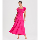 Imagem da oferta Vestido Midi Feminino Em Viscose Com Lastex Aishty Rosa