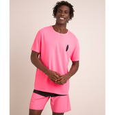 Imagem da oferta camiseta de algodão "aloha" manga curta gola careca além dos mares rio de janeiro rosa neon