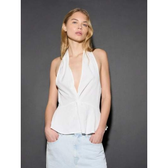 Imagem da oferta AiiRZ Top de Peplum com Decote Halter sem Mangas Top Profissional Trabalho de Escritório Negócios Ocasião Festa e Ev