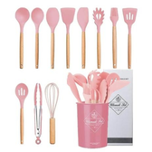 Imagem da oferta Kit 12 Utensílios de Cozinha Silicone Cabo de Madeira Varias Cores 026