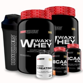 Imagem da oferta Kit 2x Whey Waxy Whey 900g + 2x BCAA 4,5 100g + Creatina 100g + Coqueteleira - Bodybuilders
