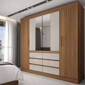 Imagem da oferta Guarda-Roupa Casal Honey 4 Portas 6 Gavetas com Espelho Cinamomo/Off White - Panorama Móveis