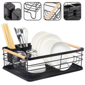 Imagem da oferta Escorredor Organizador De Louças Inox Com Alça em Bambu e Porta Talheres