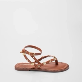 Imagem da oferta Sandália Rasteira Gabriela Tiras Detalhe Rebite Caramelo