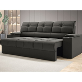 Imagem da oferta Sofá com Porta Copos Retrátil e Reclinável Tom 2,05m Velosuede - NETSOFAS - Cinza Verde