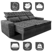 Imagem da oferta Sofá 3 Lugares Retrátil e Reclinável Cama inBox Senses 2,00m Velusoft Cinza