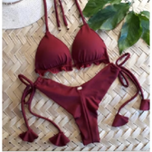 Imagem da oferta Biquini Bordo Fio Duplo Busto Cortininha com Calcinha