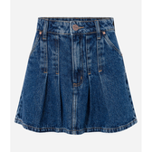 Imagem da oferta Saia Curta em Jeans com Pregas e Bolsos