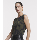 Imagem da oferta Blusa sem Manga com Estampa de Folhagens e Detalhes de PU