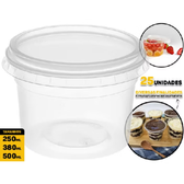 Imagem da oferta Pote Plástico Redondo 250 / 380 / 500 ml 25und Descartável Com Tampa Bolo Pote Açaí Marmita Freezer Microondas