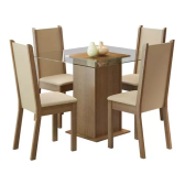 Imagem da oferta Sala De Jantar Madesa Aline Mesa Tampo De Vidro 4 Cadeiras Cor Rustic/crema/pérola 045747g4tper