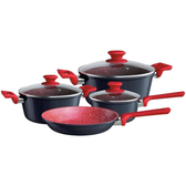 Imagem da oferta Conjunto de panelas ColorStone 4 peças de alumínio com antiaderente e tampa de vidro Titânio ALU8709-TI Euro Home