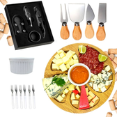 Imagem da oferta Kit Petisqueira Redonda Madeira + 4 Facas Queijo + 4 Peças Vinho Com Molheira Ramekin e Garfinhos
